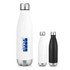 A drink bottle set featuring three stainless steel bottles in white and black, with a logo on the white bottle.