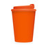 An orange double wall cup with a matching lid, designed for on-the-go beverages.