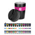 A drink bottle featuring a stainless steel design, double wall, and a black colour with a pink band. It includes a lid.