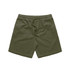 Olive green dress shorts made from cord fabric, featuring an elastic waistband with a drawstring.