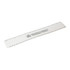 A clear, plastic ruler with metric measurements and a logo on it.
