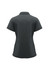A women's short sleeve polo shirt in charcoal grey, featuring a collar and a fitted design. Includes a logo.
