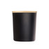A black storage jar with a wooden lid. The jar features a smooth matte finish and a cylindrical shape.