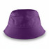 A purple bucket hat with a wide brim and metal eyelets for ventilation. It features a simple design and has a logo.