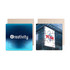 Wooden jigsaw puzzles featuring a blue gradient design and a puzzle piece with a building image, both with backing.