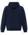 A navy oversized hoodie with a kangaroo pocket and a hood, featuring a plain back design and elastic cuffs.