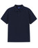 A navy blue men's classic cotton/poly pique short sleeve polo shirt with a collar and buttons.