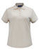 A ladies' short-sleeve polo in a light beige colour with a collar and buttons, featuring a logo.