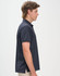 A navy men's ultrafine cotton pique polo with a side view display. The shirt features short sleeves and a raised collar.