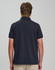 A navy men's polo shirt featuring a classic design and short sleeves, with a logo on the back.