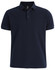 A navy blue men's ultrafine cotton pique polo with a collar and three buttons, featuring a logo.
