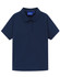 A navy polo shirt with a collar and short sleeves, featuring a brand logo on the label.