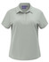 A ladies' high-performance polo in light grey with a collar and short sleeves. It features a logo on the neck.