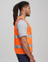 An orange hi vis safety zip vest with ID and utility pockets, featuring reflective stripes.