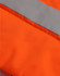 An orange hooded puffer vest with a grey reflective strip, featuring a logo.
