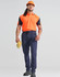A worker models DWR water repellent flexi work pants in navy, paired with an orange shirt and safety gear.