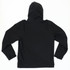 A black weather jacket with a hood, featuring long sleeves and a simple design, shown from the back. It has a logo.