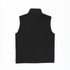 A black softshell vest with a high collar, featuring a logo on the back.