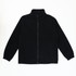 A black fleece jacket with a full zip and high collar, featuring two side pockets and a logo.
