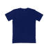 A navy blue t-shirt with a crew neck and short sleeves, featuring a brand logo inside the neckline.