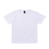 A white t-shirt with a crew neck and short sleeves, featuring a brand logo on the tag.