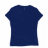 A navy blue women's T-shirt featuring a fitted style and short sleeves, with a logo on the label.