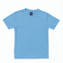 A light blue youth tee with a round neckline and short sleeves, featuring a branding label in the neck area.