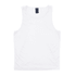 A white singlet with a round neckline and a label at the top. It features no other visible designs or patterns.