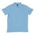 A light blue polo shirt with a collar and three buttons, featuring a logo on the chest area.
