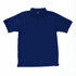 A navy blue polo shirt with a collar and three buttons, featuring a logo.