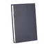 A Mela Apple Leather Refillable Journal in a sleek grey finish, featuring a minimalist design and a branding logo.