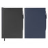 Mela Apple leather refillable journals in black and navy blue, featuring a sleek design and a logo on the cover.