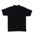 A black polo shirt with a classic collar and short sleeves. The shirt features a logo on the front.