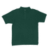 A dark green polo shirt featuring a collar and a placket with buttons, accompanied by a logo.
