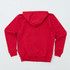 A red zip hoodie with a hood and long sleeves, featuring a plain back and elastic cuffs.