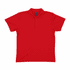 A red women's polo shirt featuring a collar, buttons, and a brand logo.