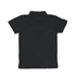 A black youth polo shirt with a short sleeve and collar, featuring a logo on the back.