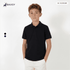 A black youth polo shirt with a collar, displayed on a model against a plain background. Features a logo.