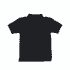A black youth polo shirt featuring a collar and short sleeves, displaying a branding logo on the front.