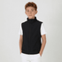 A youth softshell vest in black, featuring a zip front and high collar, worn over a white shirt.
