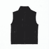 A black softshell vest with a zip front and zippered pockets, featuring a logo on one side.