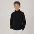 A youth polar fleece 1/4 zip in navy, featuring a high collar and long sleeves, with a logo present.