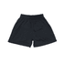 A pair of black youth shorts with an elastic waistband and a loose fit. The shorts feature side pockets and a logo.