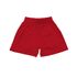 Red youth shorts featuring an elastic waistband and a simple design. The shorts have a logo on one side.