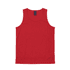 A red youth singlet with a crew neck and sleeveless design. It has a logo on the label.