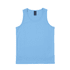 A light blue youth singlet with a plain design and a branding label at the neckline.
