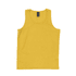 A yellow singlet featuring a round neck and a brand logo label.