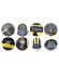 A black and yellow Climber Backpack featuring multiple pockets, straps, a drink bottle, and a logo.