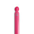 A bright pink gel ink pen with a smooth casing, featuring a logo.