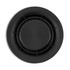 A black pet bowl with a round shape and six stabilising notches along the rim. It features a logo in the centre.
